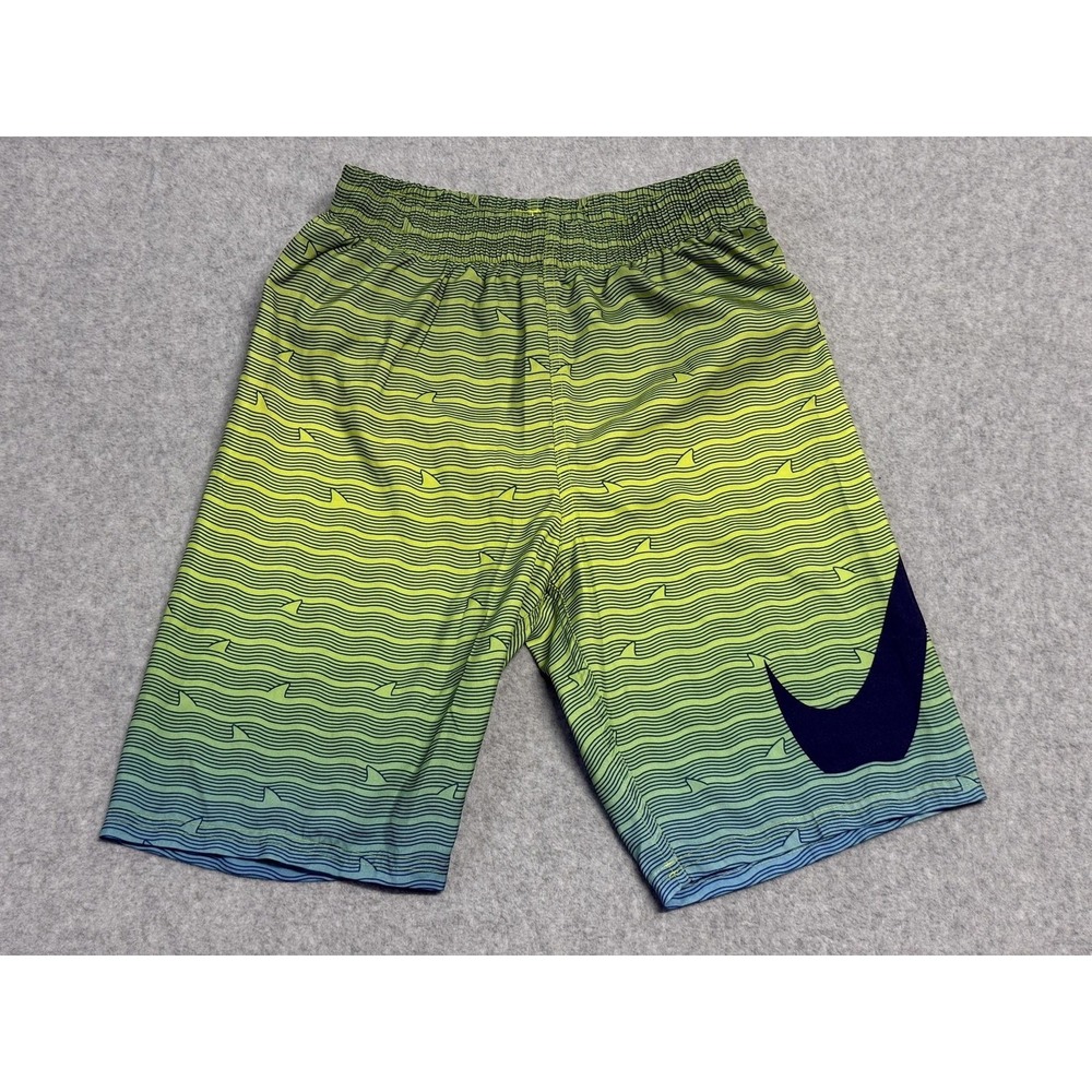 Nike Swim Trunks‎ Boys XL Green Blue Shark Print Mesh Lined Elastic Drawstring